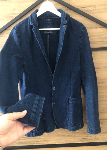 Zara Erkek Lacivert Denim Ceket, Düğmeli, Normal Boy
