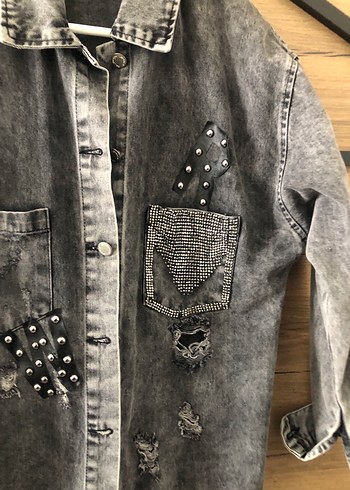 Zara Gri Uzun Kesim Kadın Kot Ceket