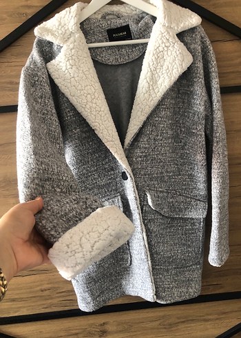 m Beden gri Renk Gri Çift Cepli Peluş Yaka Kaban