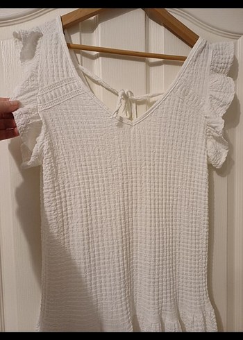 Beyaz Keten Midi Bohem Elbise - Görsel 5