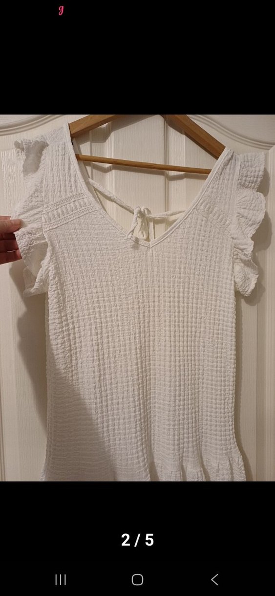 Beyaz Keten Midi Bohem Elbise - Görsel 5