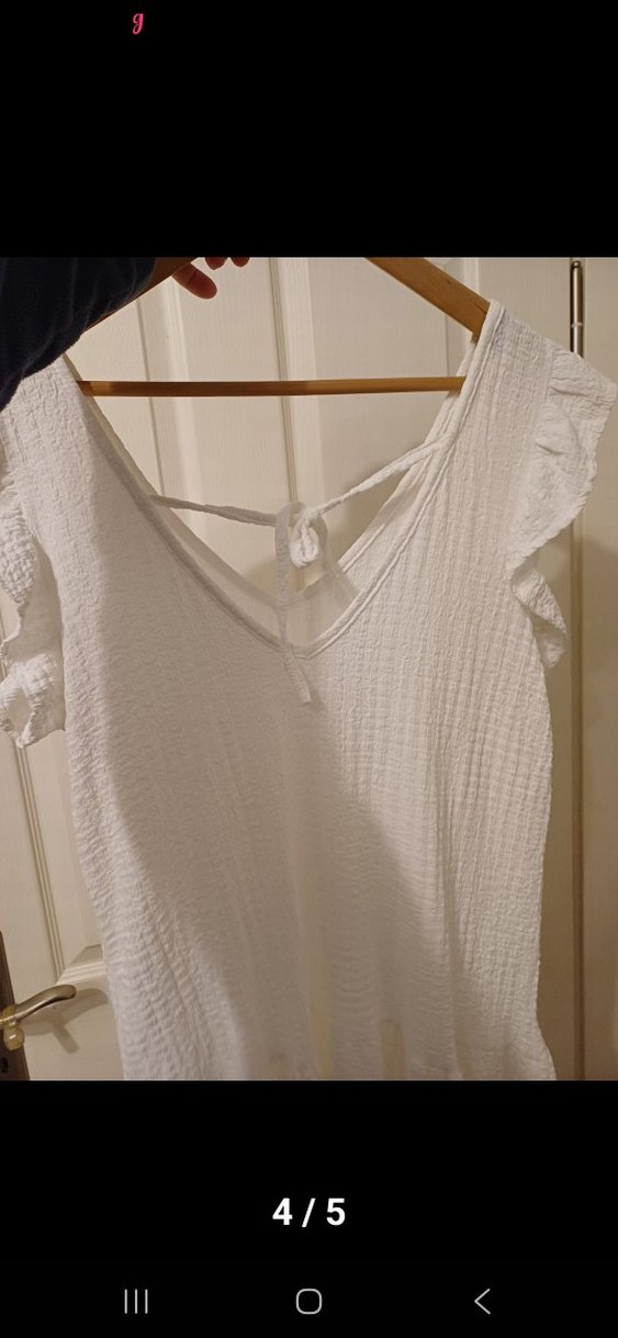 Beyaz Keten Midi Bohem Elbise - Görsel 3