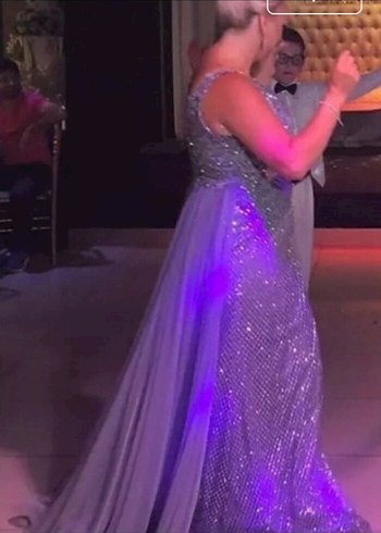 Mor Drapeli Uzun Abiye Elbise - Görsel 4