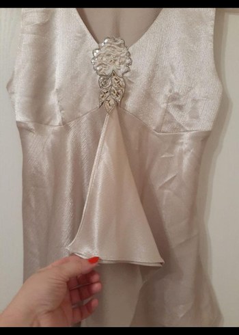 Nakışlı, uzun, bej kadın abiye - Görsel 4