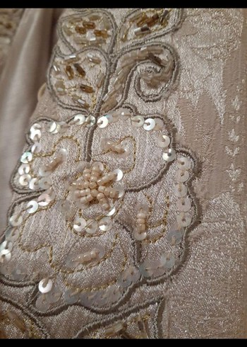 Nakışlı, uzun, bej kadın abiye - Görsel 5
