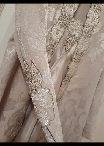 Nakışlı, uzun, bej kadın abiye - Görsel 2