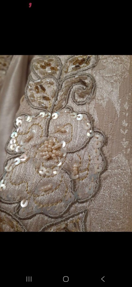 Nakışlı, uzun, bej kadın abiye - Görsel 5