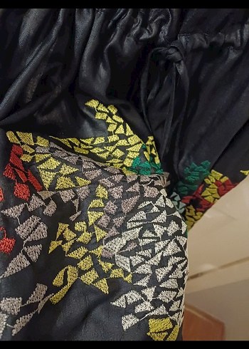 Uzun Siyah Desenli Bohem Elbise - Görsel 5