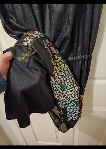 Uzun Siyah Desenli Bohem Elbise - Görsel 6