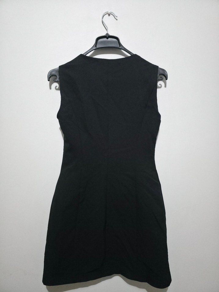 Düğmeli Siyah Mini Kadın Yelek Elbise - Görsel 4