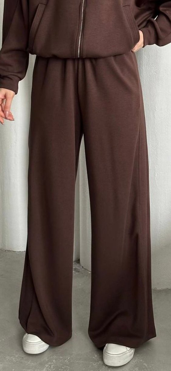 Kemer Detaylı Kahverengi Rahat Kesim Kadın Eşofman Altı A21 - Görsel 2