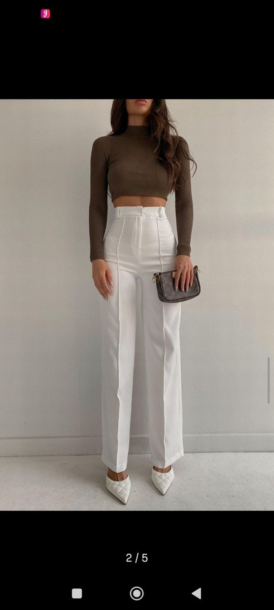 Kadın Beyaz Kemerli Midi Kumaş Pantolon - Görsel 2