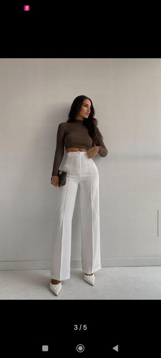 Kadın Beyaz Kemerli Midi Kumaş Pantolon - Görsel 3