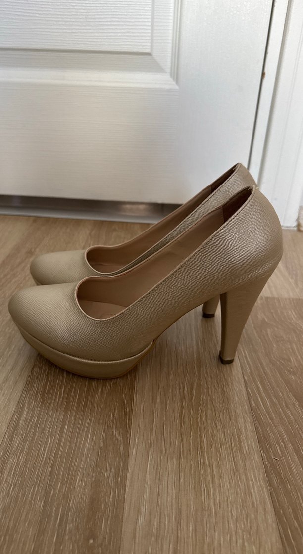 Bej Rugan Dolgu Topuk Kadın Stiletto - Görsel 2