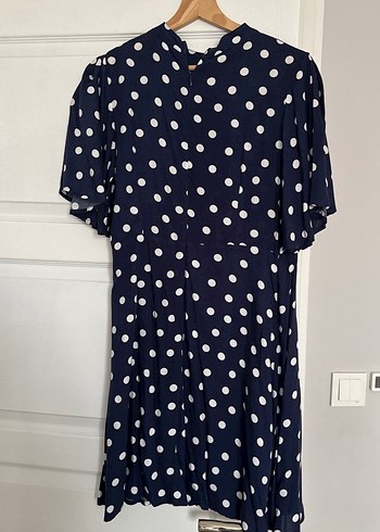 Lacivert Puantiyeli Midi Elbise - Görsel 2