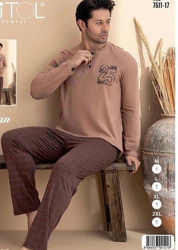 Erkek Kahverengi Düğmeli Pijama Takımı - Görsel 2