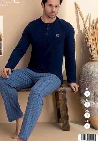 Erkek Kahverengi Düğmeli Pijama Takımı - Görsel 3