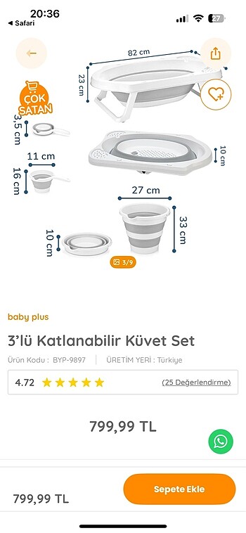 3 lü katlanır küvet set