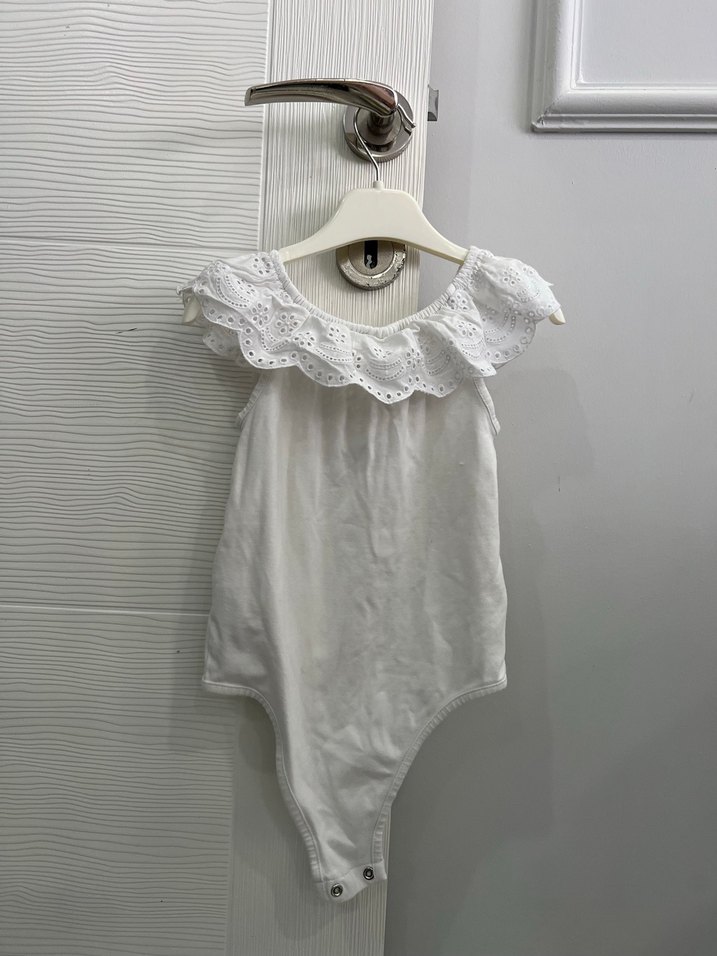 Dantel Yaka Beyaz Kız Bebek Body - Görsel 2