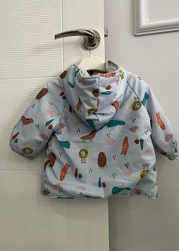 Kapüşonlu Baskılı mavi Erkek Çocuk Mont - Görsel 3