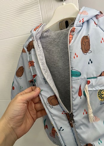 Kapüşonlu Baskılı mavi Erkek Çocuk Mont - Görsel 4