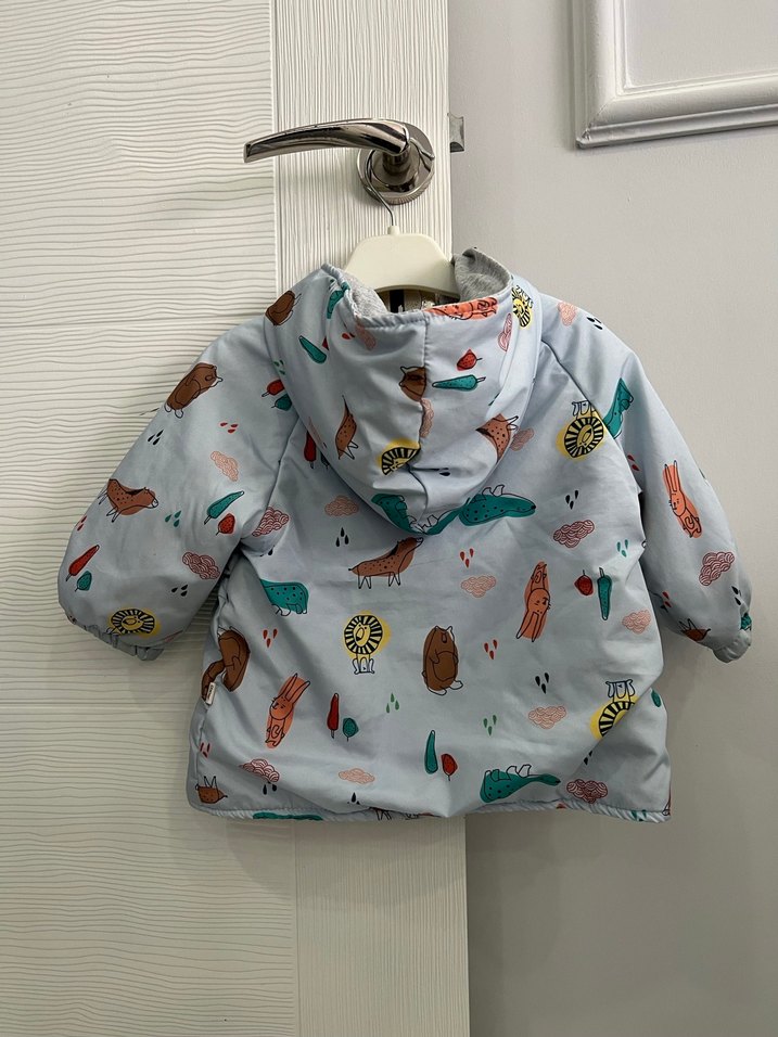 Kapüşonlu Baskılı mavi Erkek Çocuk Mont - Görsel 3