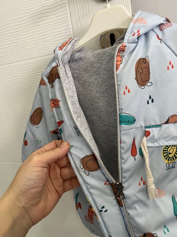 Kapüşonlu Baskılı mavi Erkek Çocuk Mont - Görsel 4