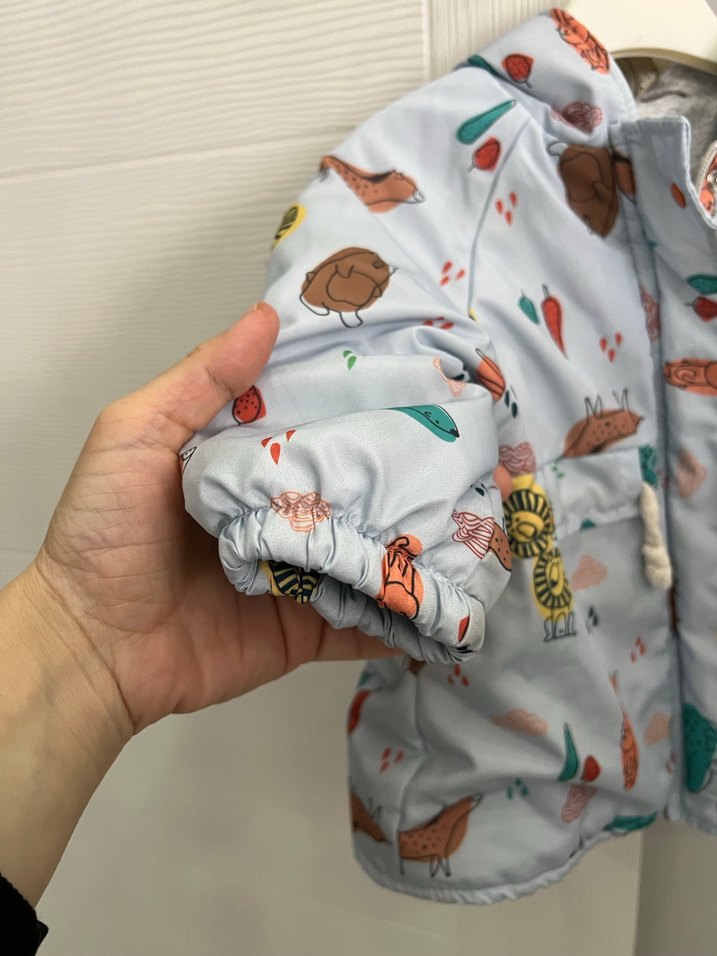 Kapüşonlu Baskılı mavi Erkek Çocuk Mont - Görsel 2