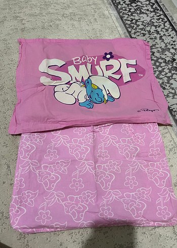 Pembe Baby şirinler  Pamuklu Bebek Nevresim Takımı - Görsel 4