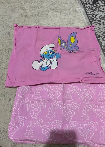 Pembe Baby şirinler  Pamuklu Bebek Nevresim Takımı - Görsel 3