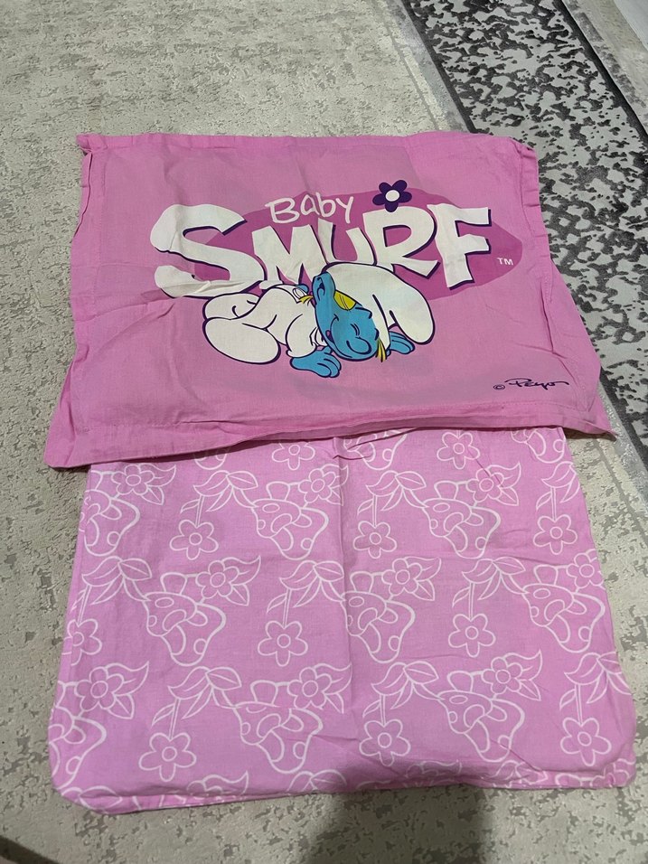 Pembe Baby şirinler  Pamuklu Bebek Nevresim Takımı - Görsel 4