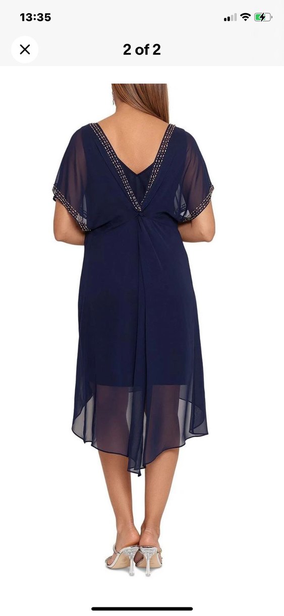 Betsey and Adam Lacivert V Yaka Midi Abiye Elbise - Görsel 2