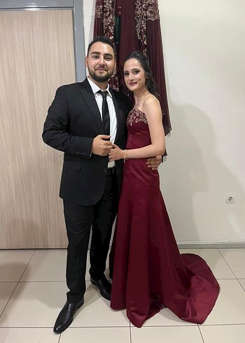 Bordo Straplez Uzun Abiye Elbise
