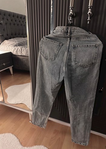 Gri Bol Kesim Midi Kot Pantolon - Görsel 2