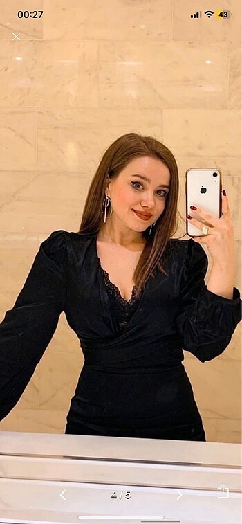 xs Beden siyah Renk Saten dekolteli mini elbise