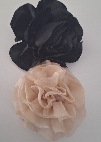 Bej ve Siyah Fırfırlı Çiçekli Broş Seti(el yapımı) - Görsel 4