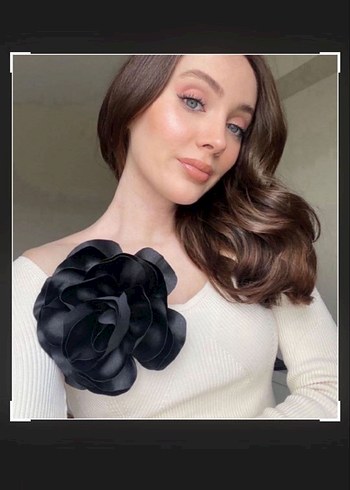 Bej ve Siyah Fırfırlı Çiçekli Broş Seti(el yapımı) - Görsel 2