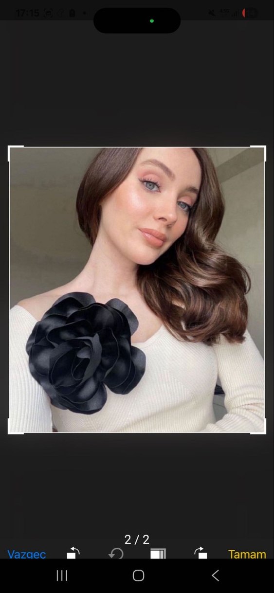 Bej ve Siyah Fırfırlı Çiçekli Broş Seti(el yapımı) - Görsel 2