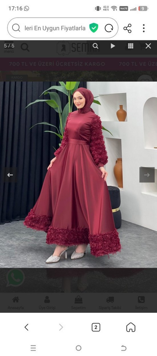 Bordo Uzun Kol Drapeli Abiye Elbise - Görsel 5