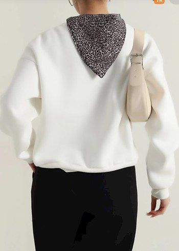 Leopar Detaylı Gri Kadın Sweatshirt - Görsel 2
