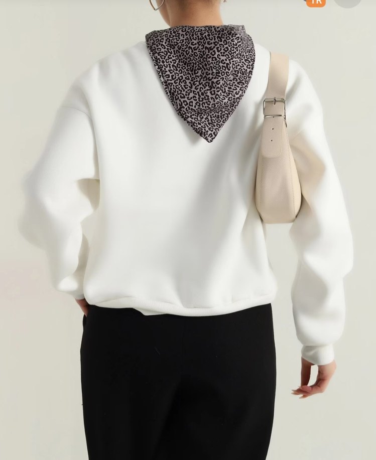 Leopar Detaylı Gri Kadın Sweatshirt - Görsel 2