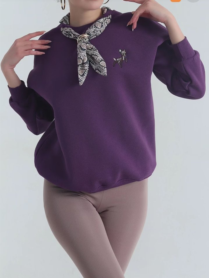 Mor Yılan Desenli Oversize Sweatshirt - Görsel 2