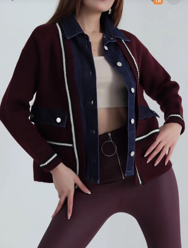 Bordo hırka mont - Görsel 2