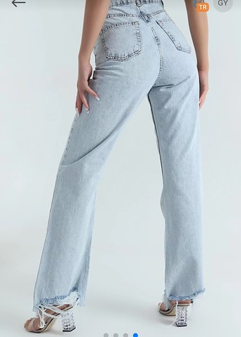 Kadın Mavi Bağcıklı Bol Kesim Denim Pantolon - Görsel 2