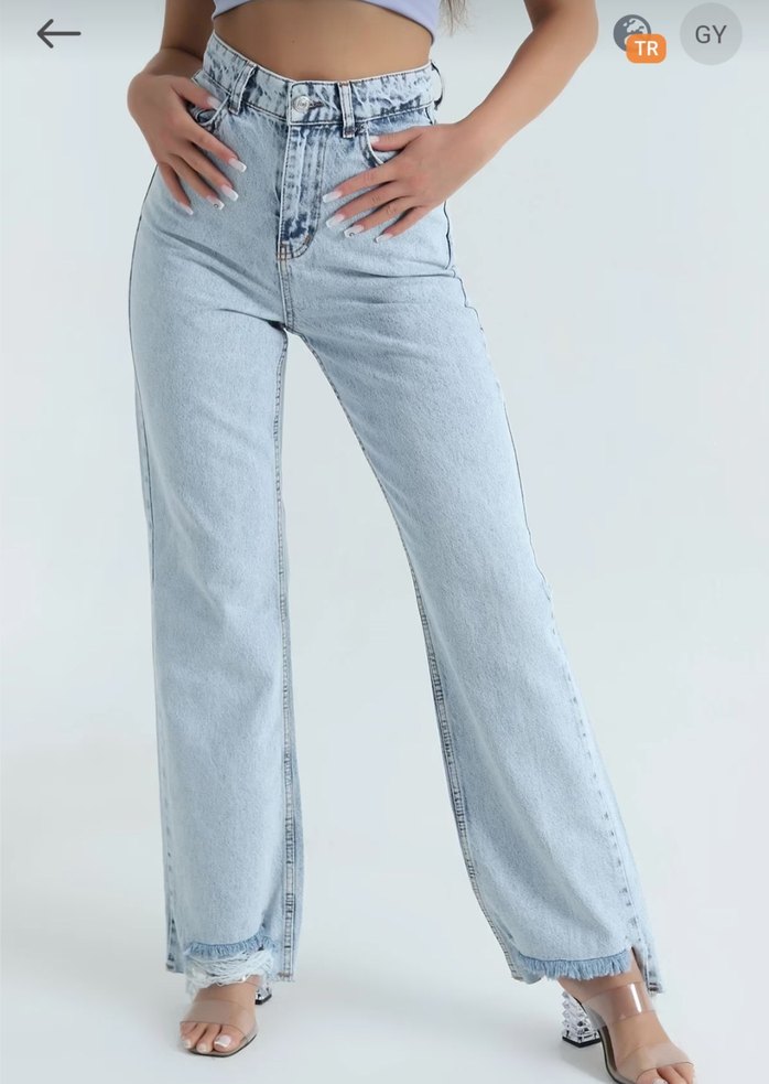 Kadın Mavi Bağcıklı Bol Kesim Denim Pantolon - Görsel 3