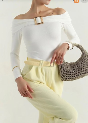 Beyaz Straplez Kemerli Kadın Bluz - Görsel 2