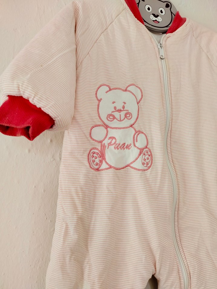 Pembe Nakışlı Fermuarlı Bebek Tulumu - Görsel 2