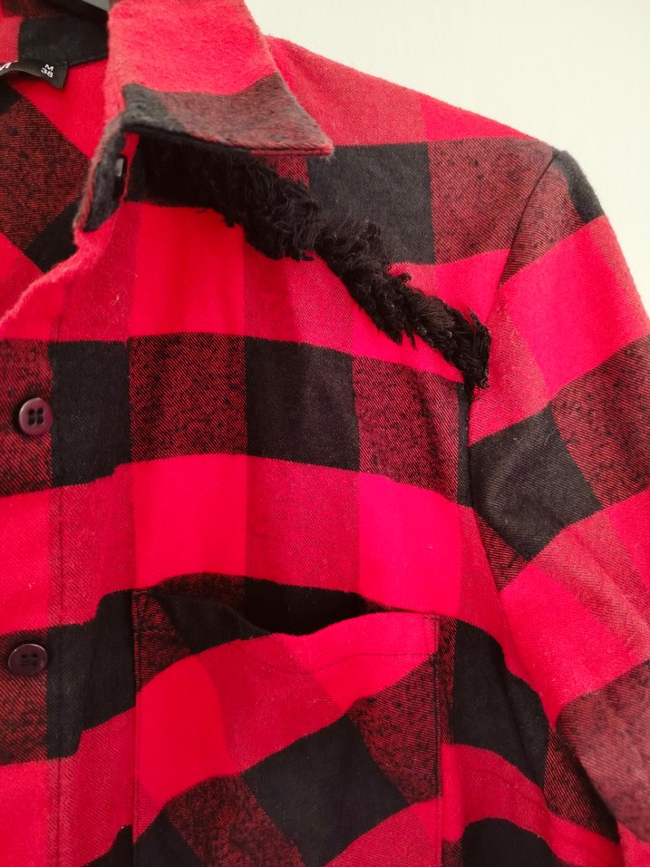 Kırmızı Ekose Düğmeli Kadın Gömlek - Görsel 4