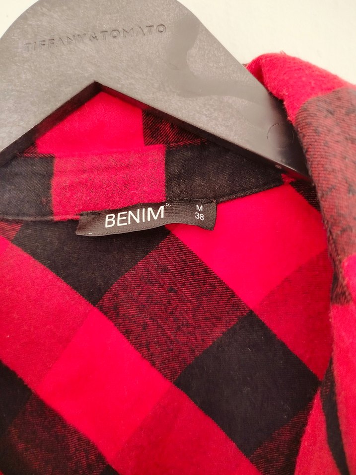 Kırmızı Ekose Düğmeli Kadın Gömlek - Görsel 3