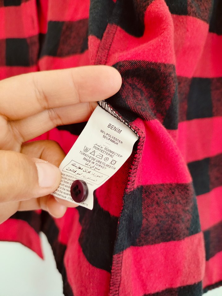 Kırmızı Ekose Düğmeli Kadın Gömlek - Görsel 5